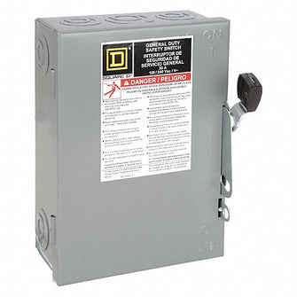 SQUARE D | 1H246 | Safety Switch: 30 A Amps AC, 3 HP @ 240V AC, 1, 2 Poles, 3 Wires, Fusible